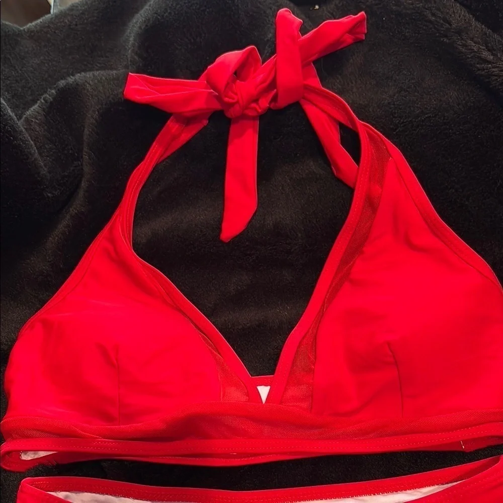 Vibrant Red High Waist sexy Halter Bikini Set size Small
